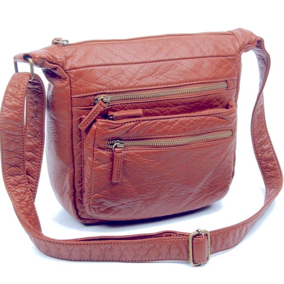 NWT AMPÉRE CREATIONS peach vegan Leather crossbody bag - Picture 4 of 9